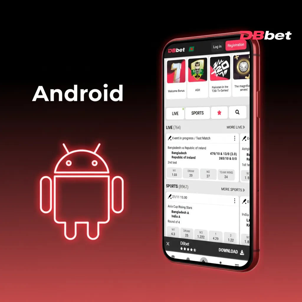 Android app: optimized for Android 8.0+, 2GB RAM. APK download, allow unknown sources, install, sign in, live odds.