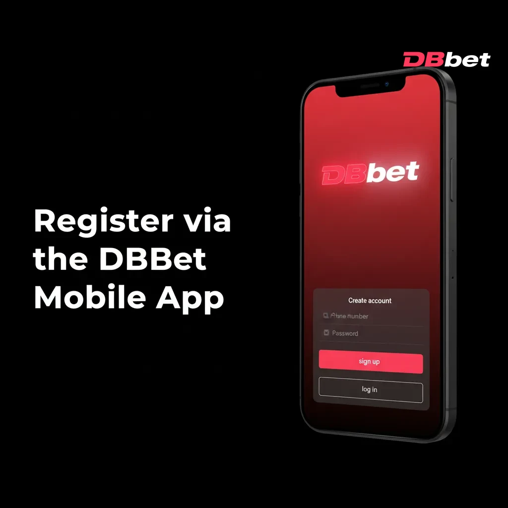 Smartphone showing DBBet app registration: choose Phone, Email, Social or One Click, upload ID via camera, verify, sign in.